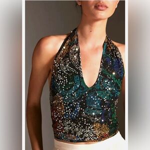NWT Anthropologie Verb by Pallavi Singhee Printed Sequin halter top